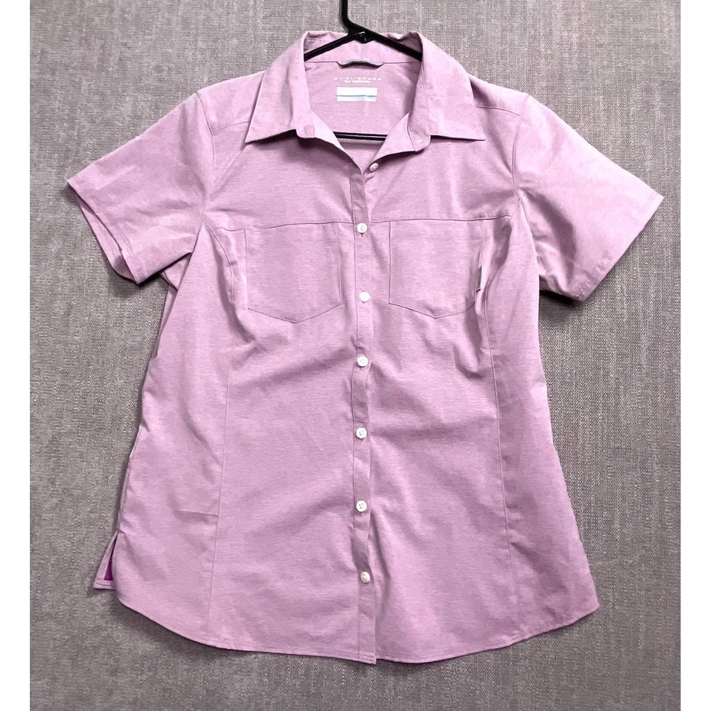 Columbia Shirt Womens Medium Heather Pink Omni Shade Chest Pockets Button Up